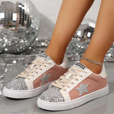 Женские кроссовки 2024 года, осень, новые блестки, звездные пэчворк, легкие кроссовки, женские, нескользящие, мягкие, толстые, подошва, повседневная обувь для женщин