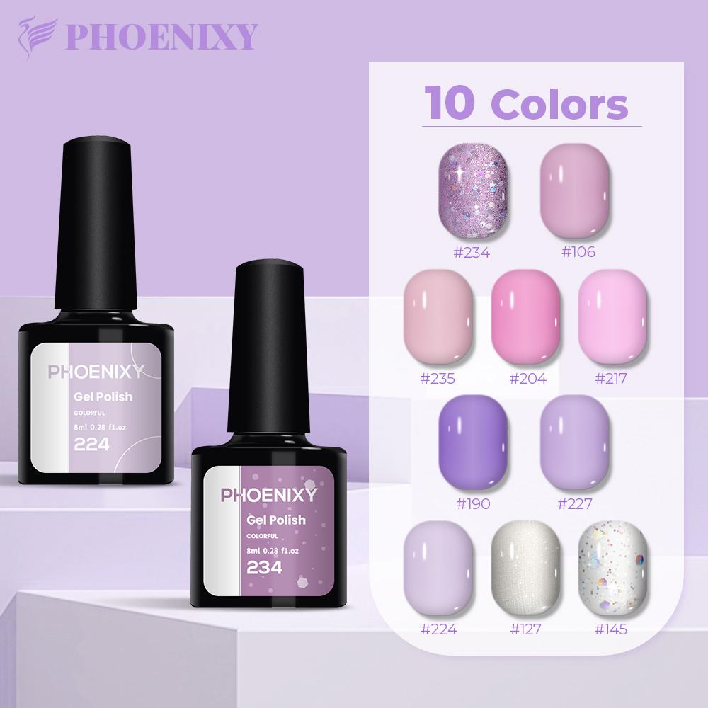 PHOENIXY 10 шт. чистый цвет гель-лак для ногтей яркий для нейл-арта лак база верхнее покрытие светодиодная/УФ-лампа 8 мл набор гелей для лака