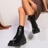 Plus Size Bright Leather Black Martin Boots New Mid-length Platform Lace-up Versatile Women's Boots for Autumn and Winter