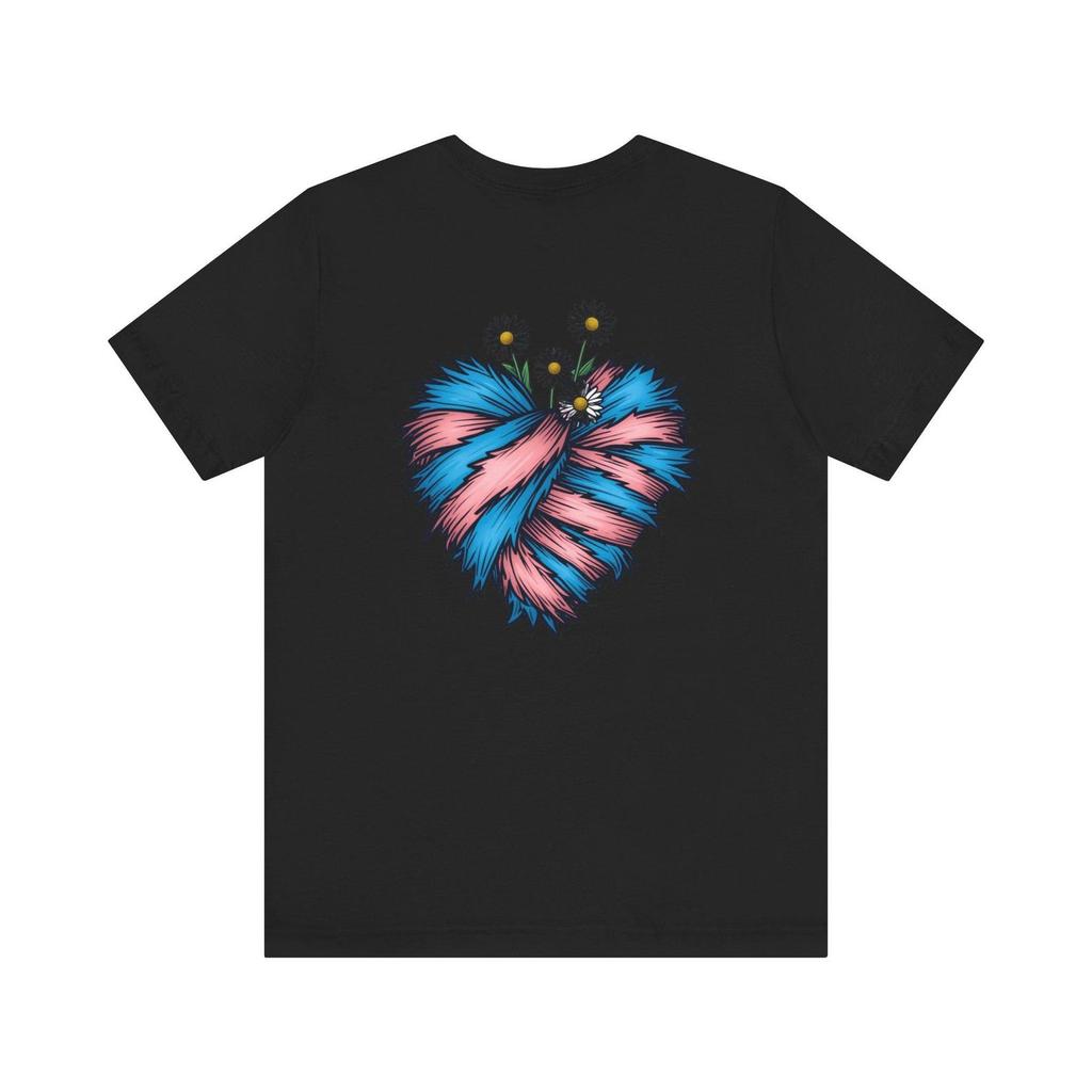 Trans Pride Furry Heart T-Shirt, LGBTQ+ Floral Graphic Tee, Artistic Pride Apparel, Heart Design Gift, Softstyle Streetwear
