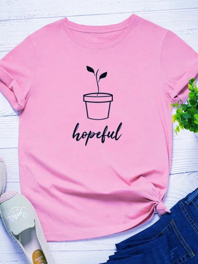 Hopeful Plant  Print Women T Shirt Short Sleeve O Neck Loose Women Tshirt Ladies Fashion Tee Shirt Tops Clothes Camisetas Mujer