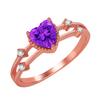 Open Rose Gold -Plated Amethyst Ring ,Hollow Simple Small Diamond Love Color Treasure Purple Diamond Peach Heart -Shaped Ring