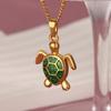 Colored Turtle Pendant Necklace for Women Summer Beach Female Charm Necklace Beads Chain Cute Stainless Steel Jewelry Collar
