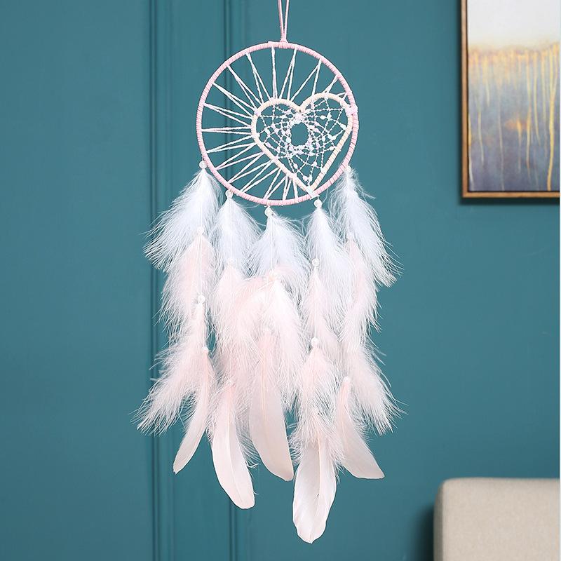 Give Couple Heart-shaped Pink Dream Catcher Pendant Girl Heart Simple Indoor Wind Chime Classmate Friends Graduation Gift