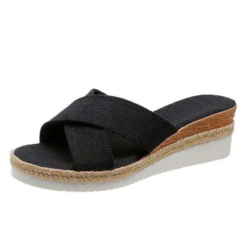 Модные женские сандалии на танкетке из пеньки Sandalias Mujer сандалии на платформе Летняя обувь на танкетке для женщин Летняя обувь Женские тапочки