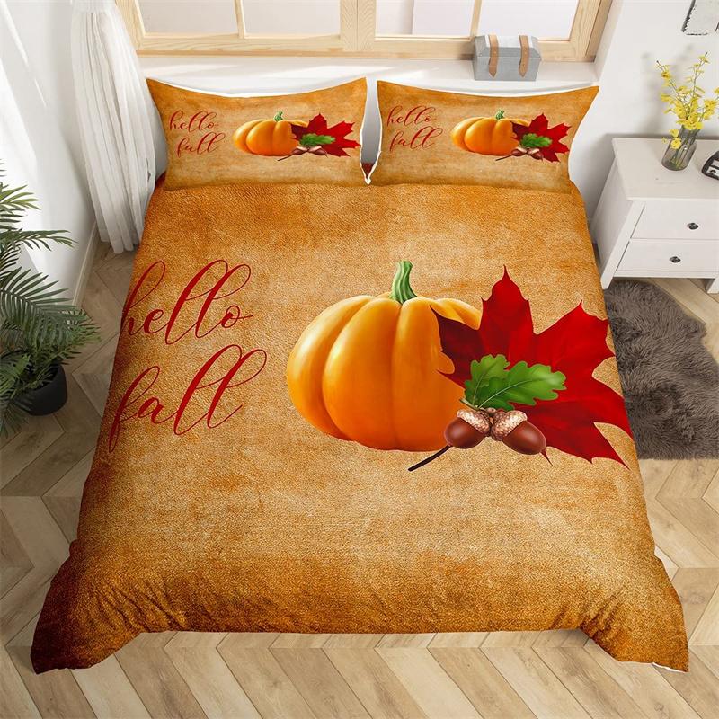 Happy Thanksgiving Duvet Cover Fall Maple Leaf Bedding Collection Microfiber Gnome Gold Pumpkin Farm Harvest Comforter Cover King Size