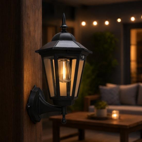 Solar Vintage Wall Light, Motion Sensor Outdoor Sconce with Glass Shade, Waterproof Garden Lantern for Patio Porch Pathway Decor
