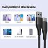 Câble USB-C - E.F.CONNECTION - Lot de 3 - Charge Rapide 3A - Nylon Tressé - 1M - Noir
