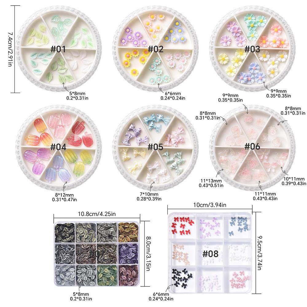 1BOX Colorful Nail Charms 3D Flower Bowknot Leaf Butterfly Mixed Nail Jewelry Kit DIY Nail Art Decoration Nails Accessories