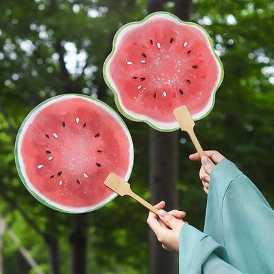 Круглый веер с принтом арбуза, с деревянной длинной ручкой, портативный, легкий, для улицы, путешествий, кемпинга, пикника, летний ручной бумажный веер