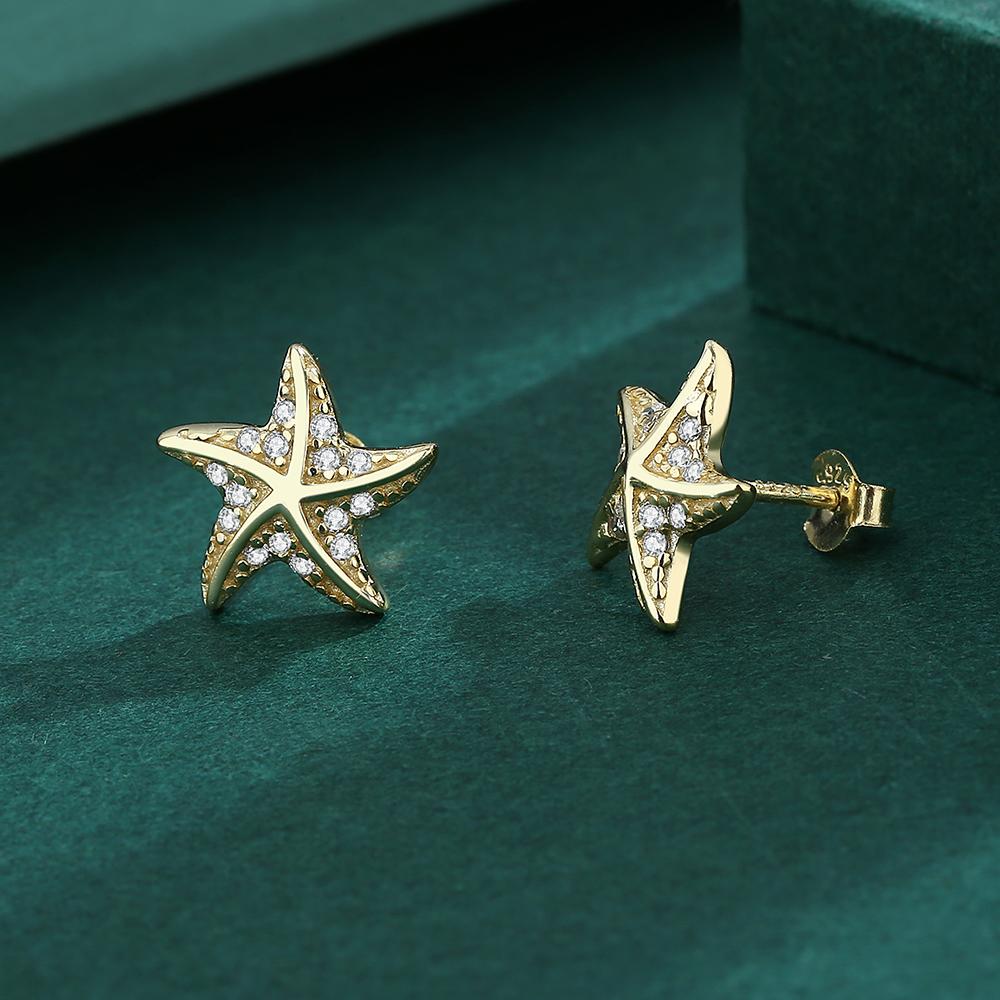 Изысканные желтые серьги с пентаграммой и цирконом из стерлингового серебра для женщин, простые серьги в форме морской звезды, ювелирные изделия из стерлингового серебра, подарок для пары, вечерние серебряные украшения