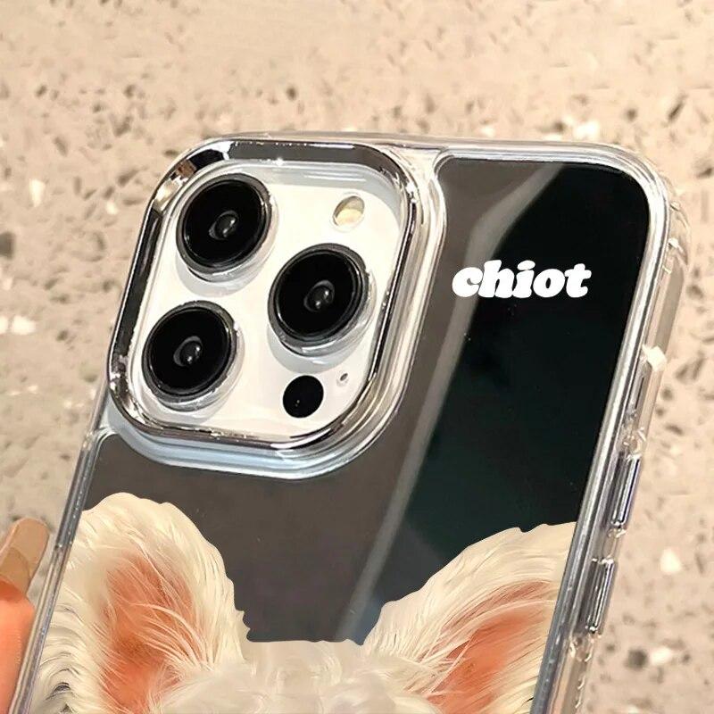 Cartoon Dog Mirror Phone Case For iPhone 11 Case iPhone 14 13 12 15 Pro Max X XR XS Max Cute Puppy Shockproof Bumper Cover Cases