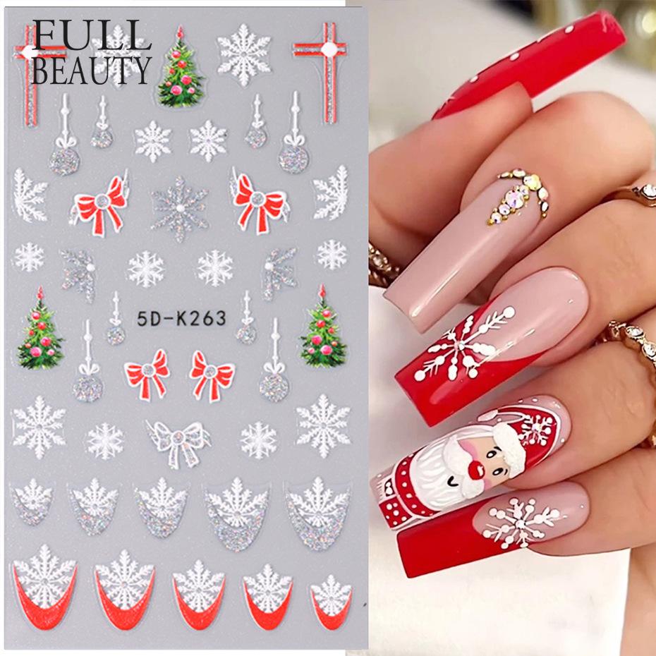Christmas X Max Snow Manicure Decor Sliders Relief Engraved 5D Embossed Nail Stickers Nail Art Sticker Decal