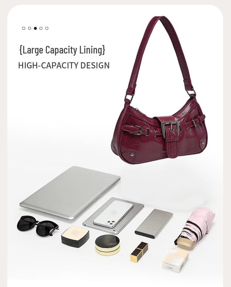 Deep Brown Retro Motorcycle Leather Underarm Shoulder Bag for Women