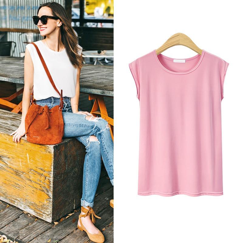 Летняя повседневная однотонная майка с круглым вырезом, классическая футболка без рукавов для женщин, базовая майка, женская модная майка, хлопковые топы, футболки