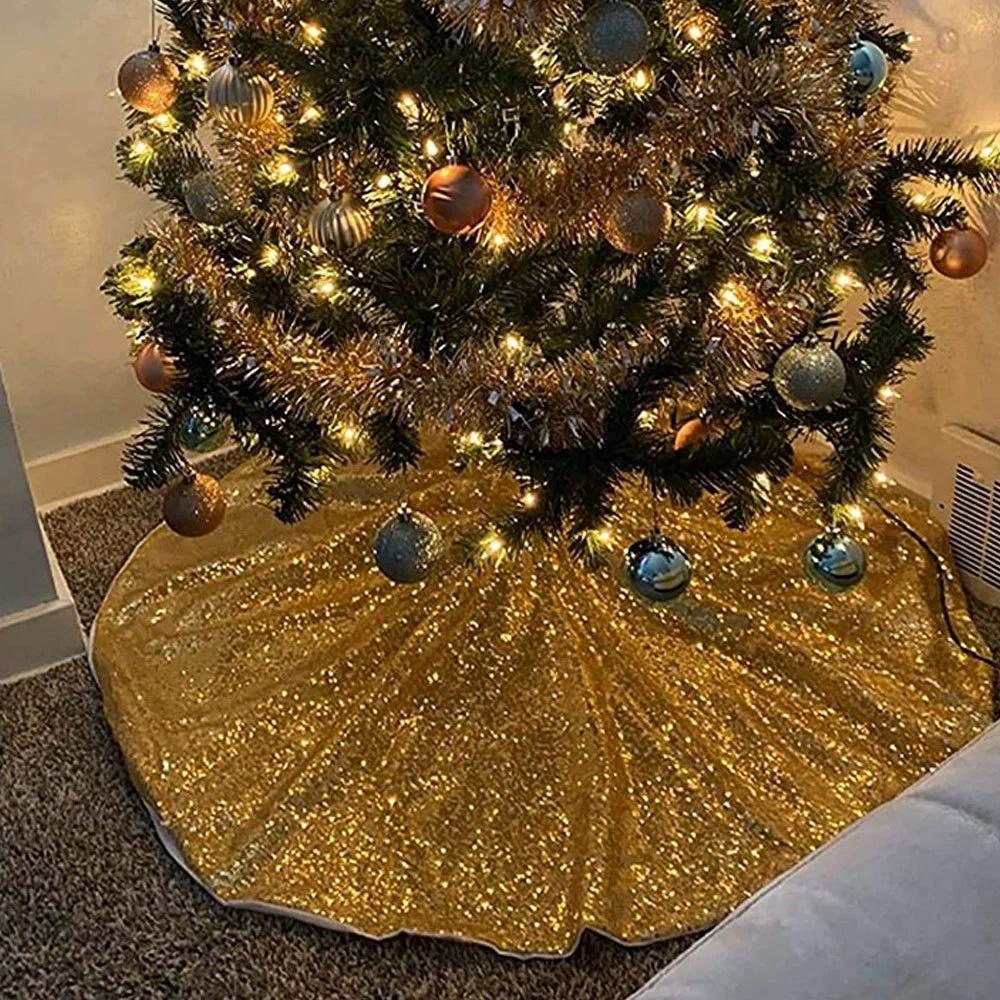 1 шт. Рождественское золотое и красное украшение юбки для елки с пайетками, юбка для рождественской елки, украшение для рождественской елки, нижний фартук, юбка для елки
