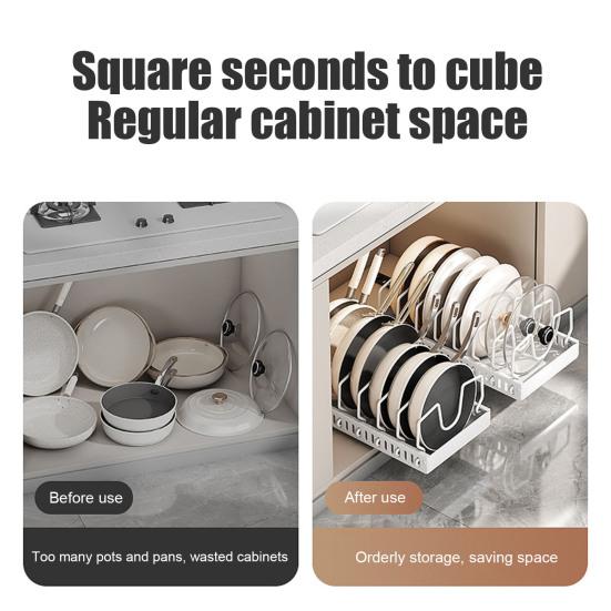 Шкафчик для кастрюль, держатель для крышек, выдвижной органайзер для кастрюль, сковородок, регулируемая конструкция, простая установка, многоцелевой выдвижной