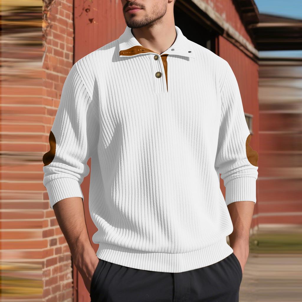 Мужская повседневная толстовка с длинным рукавом, термо, воротник-стойка, пуловер на пуговицах