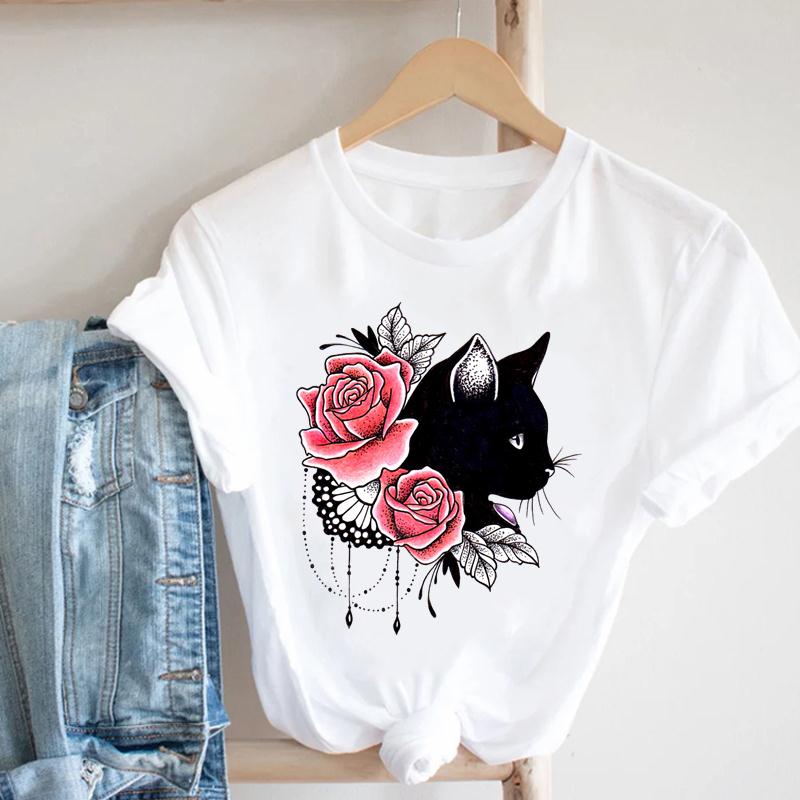 Футболка унисекс с принтом Lovely Pet Cat Coffee Letter Sweet Top Летняя модная футболка с коротким рукавом Lady Fe Одежда унисекс Повседневная графическая футболка унисекс