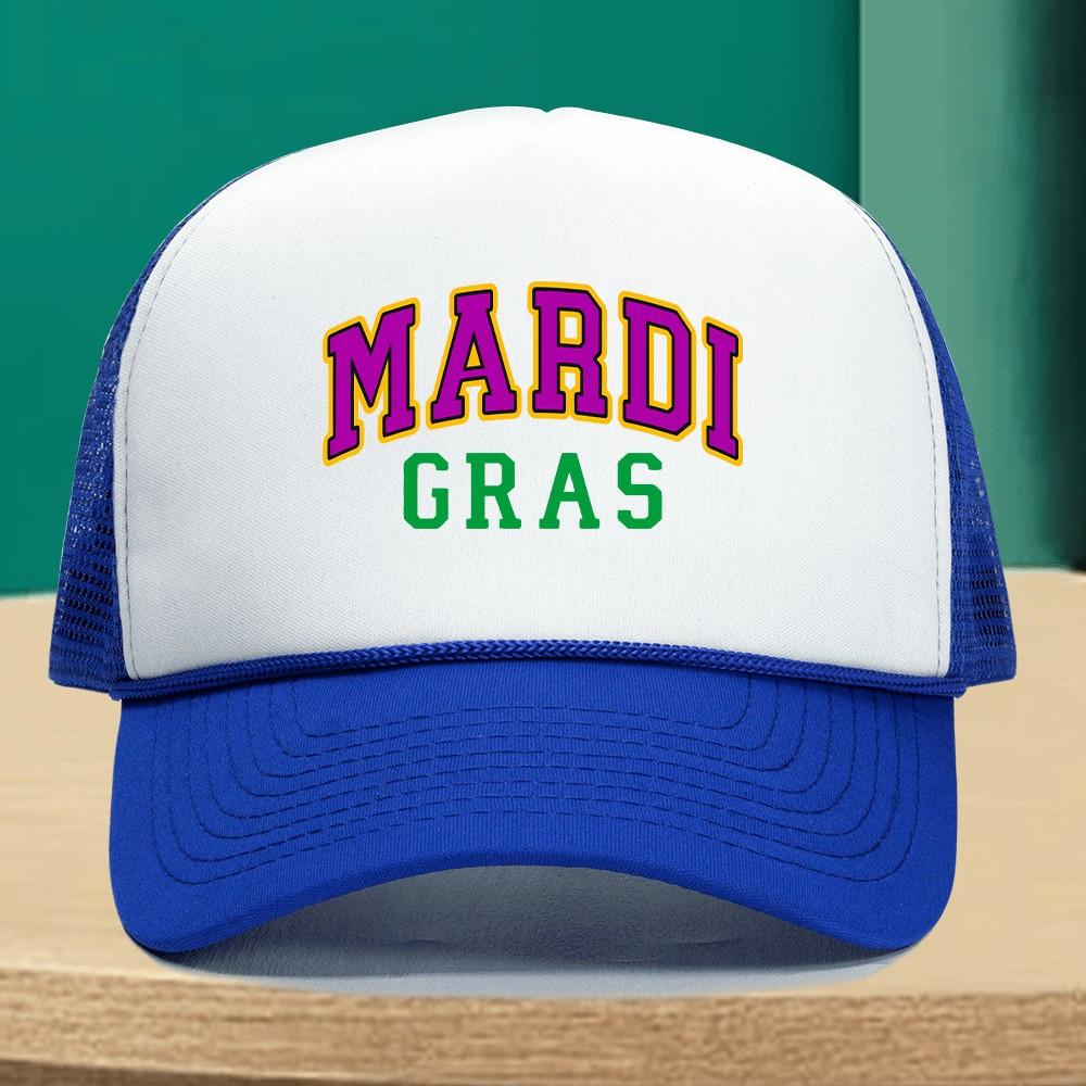 Mardi Gras Trucker Hat Polyester Mesh Cap Adjustable Casual Green Purple Unisex