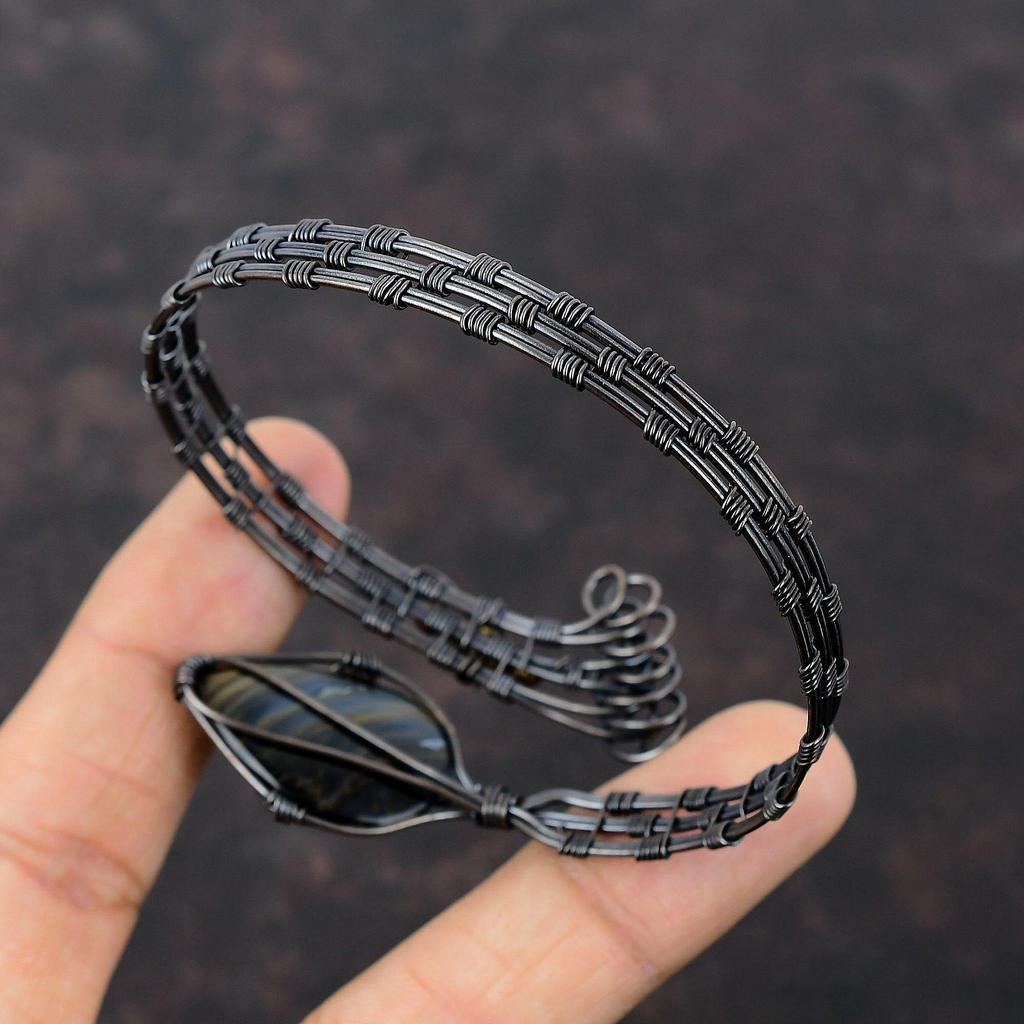 Pietersite браслет из медной проволоки, обернутый драгоценными камнями, регулируемый браслет-манжета, браслет ручной работы, браслет-манжета из медной проволоки, свадебный подарок