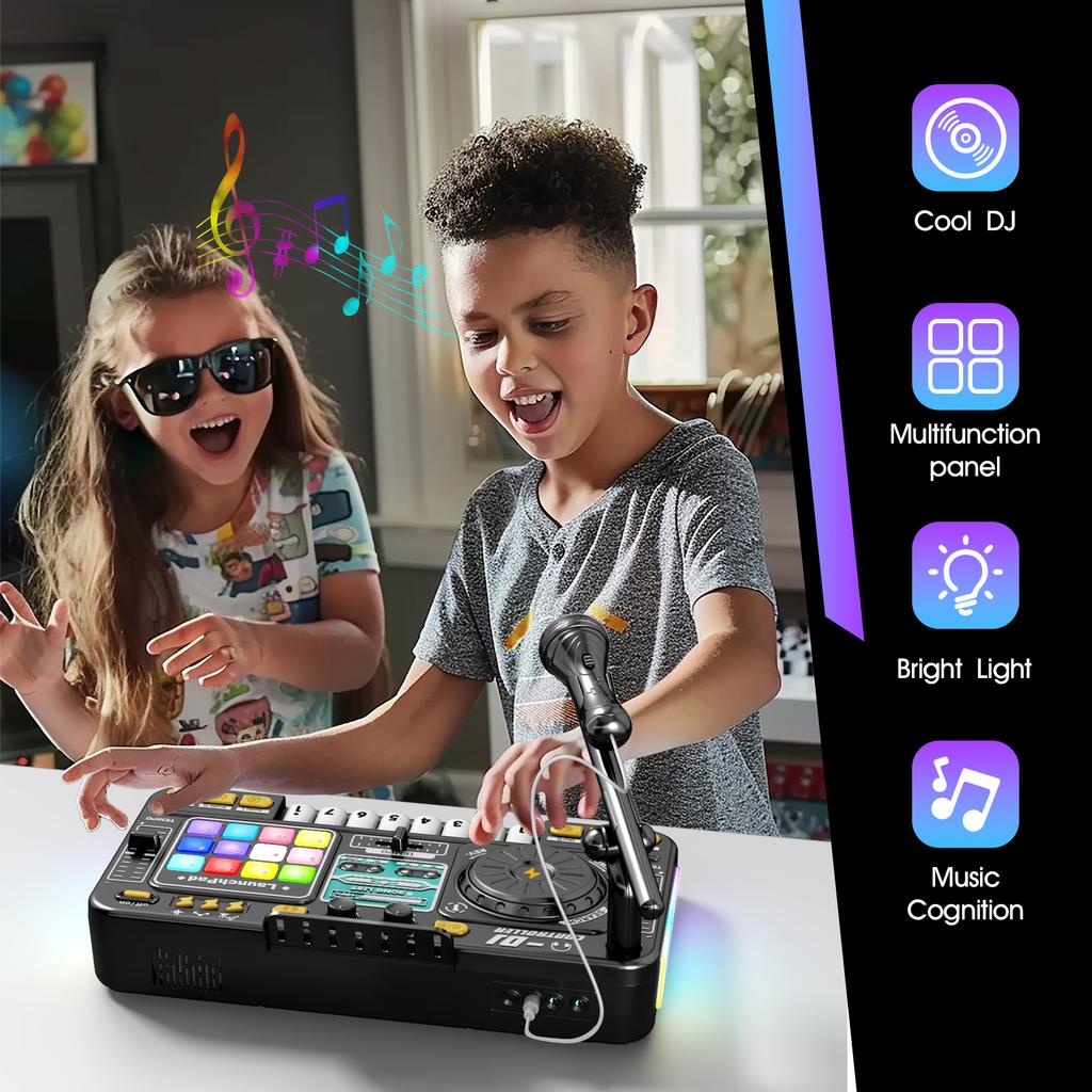 Детский музыкальный DJ-микшер с микрофоном, электронная клавиатура, Bluetooth DJ-пульт-вертушка, младший музыкальный инструмент, развивающая игрушка