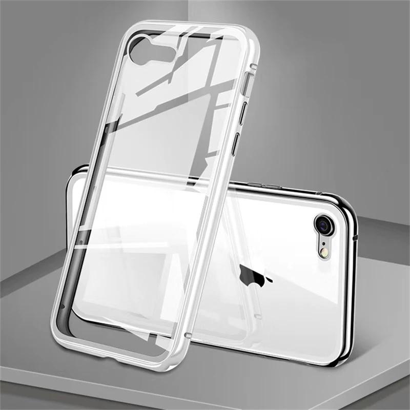 Чехлы для iPhone 16E 16 E Магнитный адсорбционный противоударный чехол для iPhone SE 4 13 SE4 15 16 Pro Max Полностью металлический бампер Двусторонняя крышка из закаленного стекла