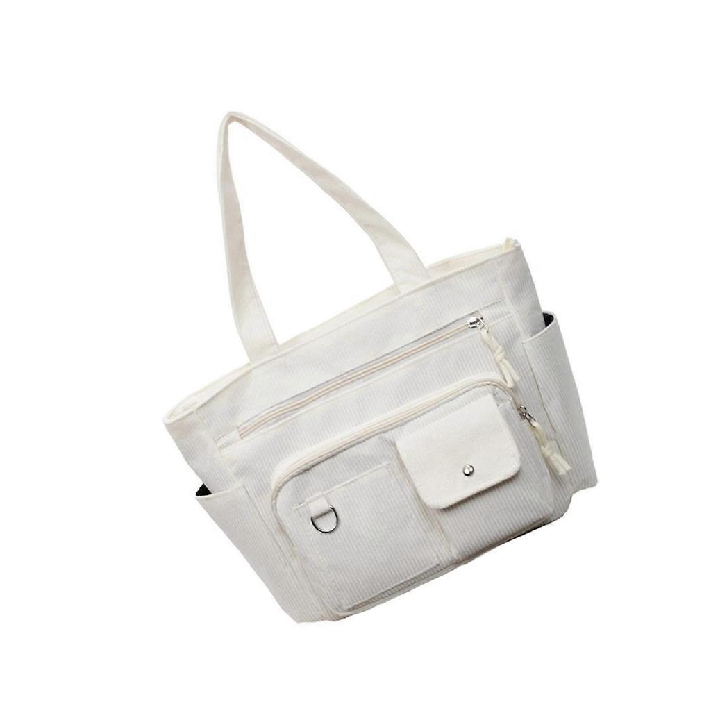 Women’s Corduroy Underarm Handbag Multi Pocket Storage Lightweight Commuters Bag For Office Travel Essential White