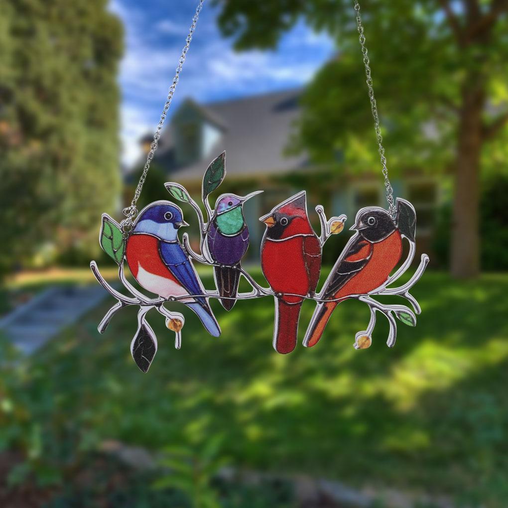 Stained Glass Color Birds Acrylic Window Wall Hanging Pendant Decorative Decors