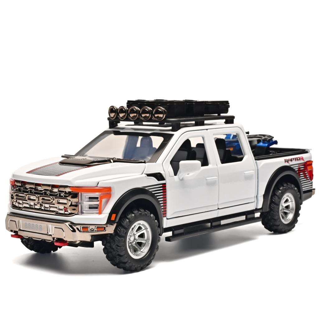 Масштаб 1/24 Пикап Ford Raptor F-150 Модель автомобиля из сплава Симуляция Внедорожник, Подарок для мальчика, Звук и свет Детская игрушка Украшения