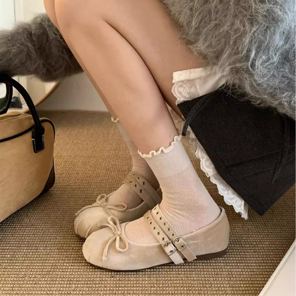 Princess On the Run~ French Soft-soled Velvet with Mary Jane Shoes Women's Early Spring Festival Fairy Bow Single Shoes