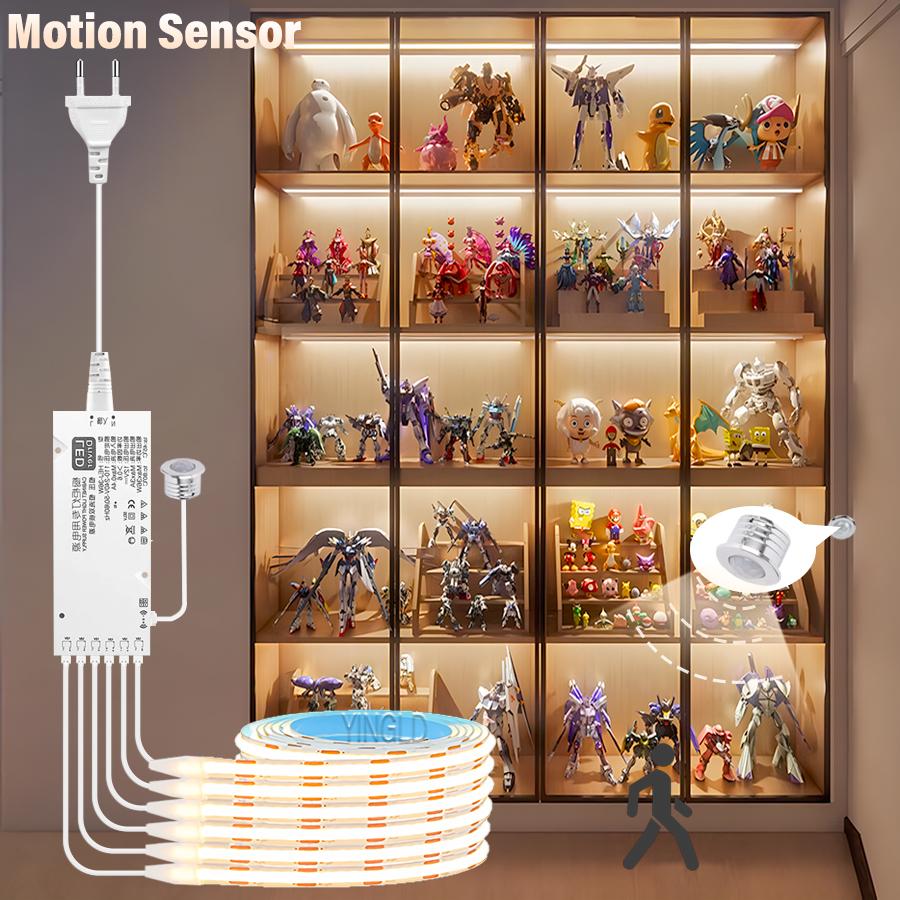 220V/110V Lighting for Cabinet Lampara LED Closet Motion Light EU COB Strip Kitchen Wardrobe Indoor Penetrable Hand Scan Touch