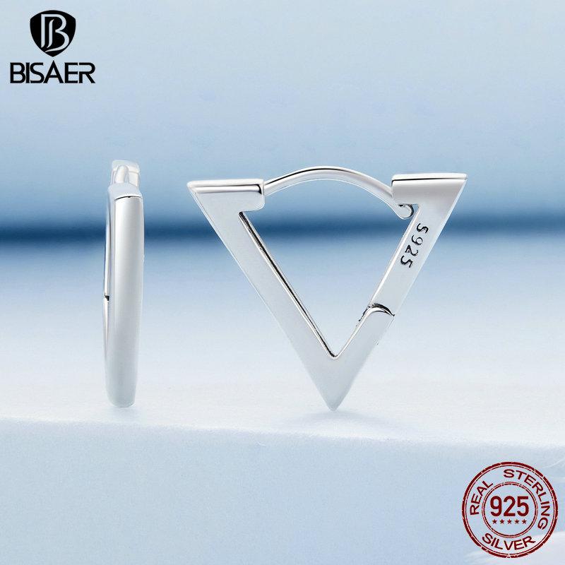 Bisaer Маленькие треугольные серьги из стерлингового серебра 925 пробы для женщин, геометрические серьги-кольца, гипоаллергенные серьги для женщин и девочек