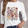 Топы для женщин с 3D-цветочным принтом и круглым вырезом, футболка с длинным рукавом, осенний повседневный тонкий пуловер, женский топ с длинным рукавом