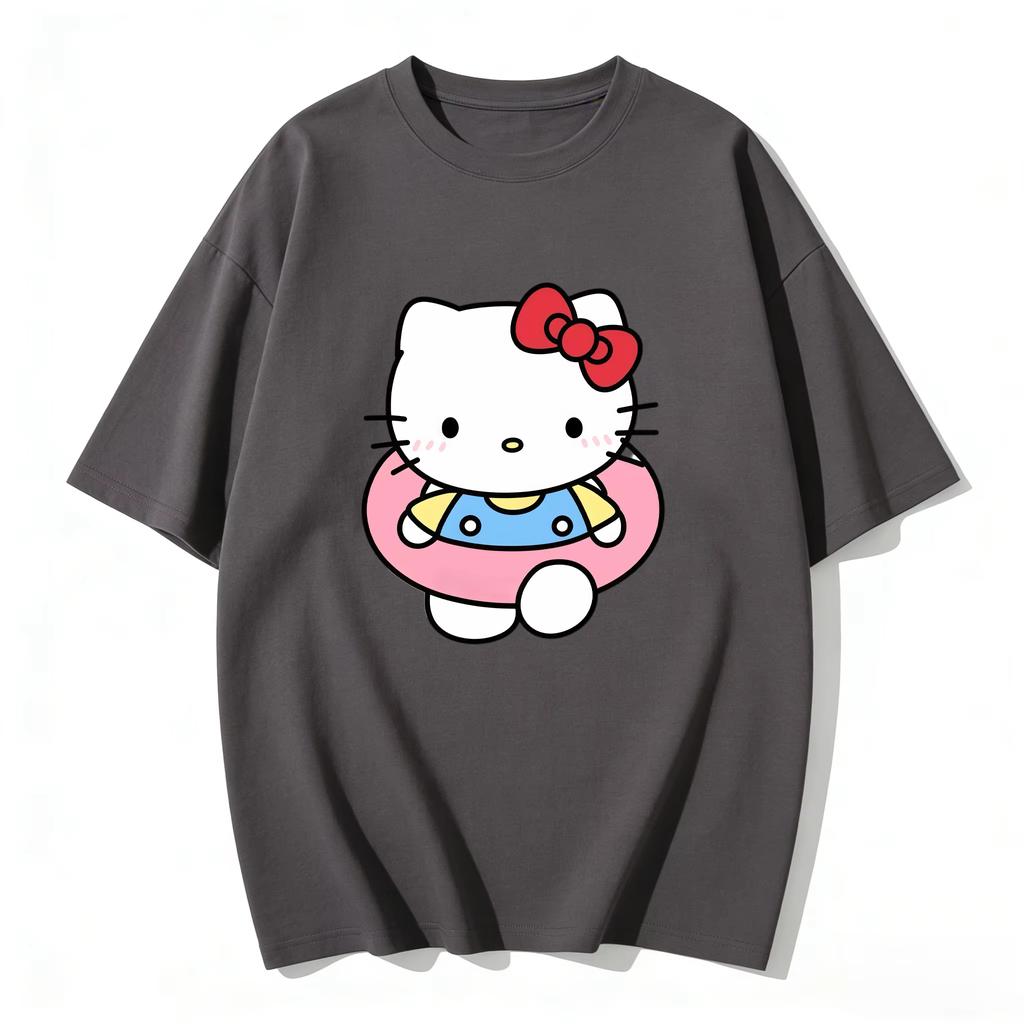 Summer Hello Kitty Cartoon Printed Short Sleeve Pure Cotton Tshirts Womens Family Matching Outfits Harajuku Yk Tops Tee