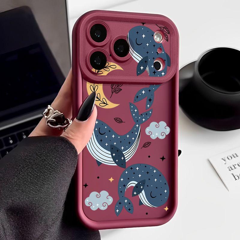 Чехол для телефона с рисунком мультяшного кита для iPhone 17 Pro Max Air 16e 16 15 14 Pro Max 13 12 Pro 16 15 Plus Ударопрочный силиконовый чехол