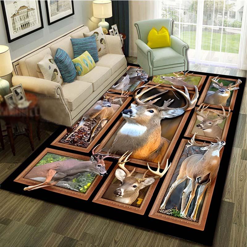 Deer Collage Area Rug for Living Room Decor Wildlife Art Carpet with Nature Theme,Soft Durable Floor Mat Skid resistant carpet