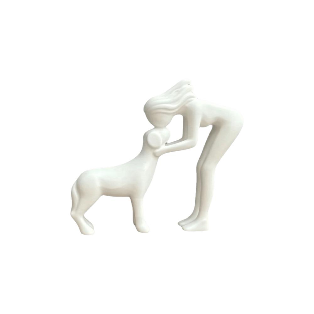 3D Printed Girl And Dog Statues Sculpture Canine Statues Crafts Cute Dog Figurine Pet Lovers Funny Desktop Ornaments Home Decor
