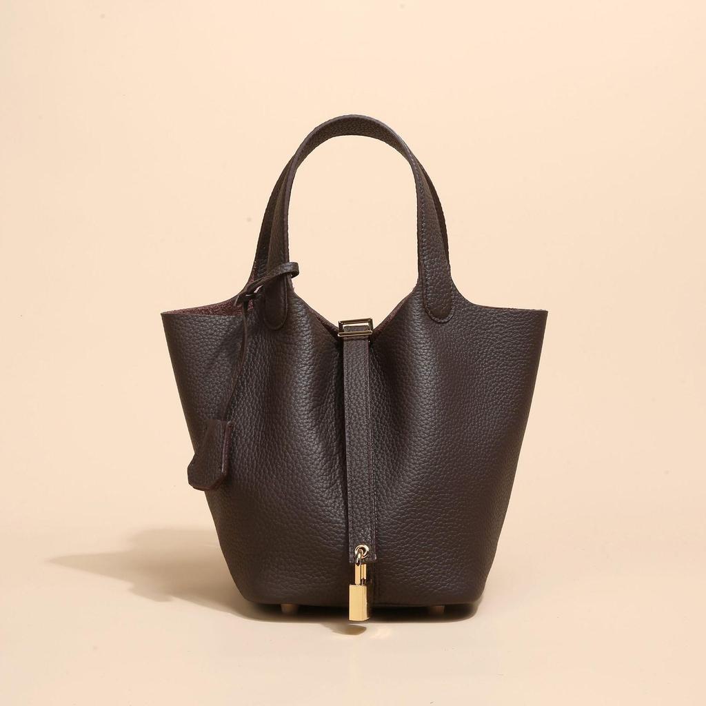 2024 Женская сумка-ведро из натуральной кожи с узором личи - Осенне-зимняя сумка-корзина для овощей