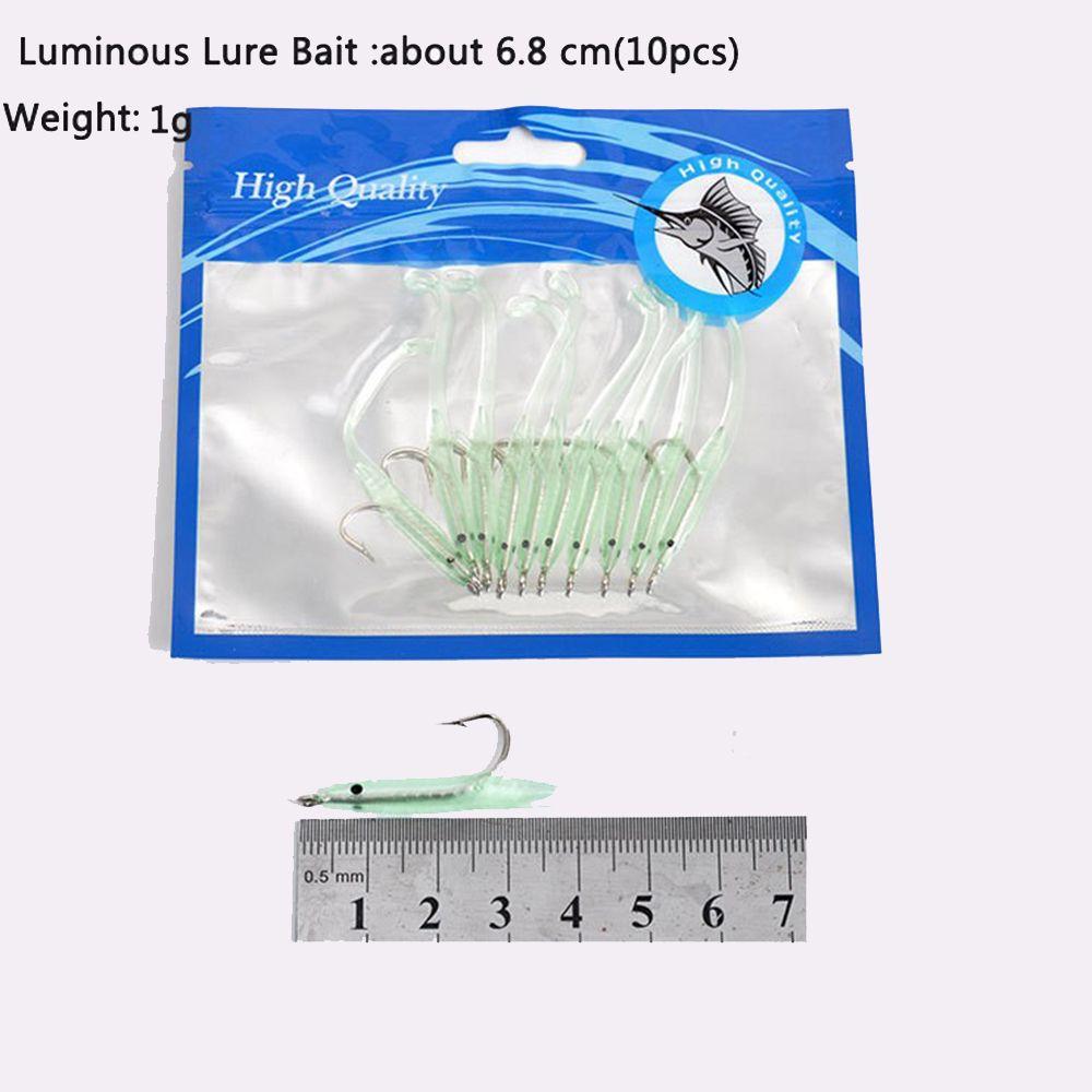 10pcs Durable Luminous Silicone Fish Eel Lure Artificial Soft Bait Worm Barbed Hook Lead Jig Head
