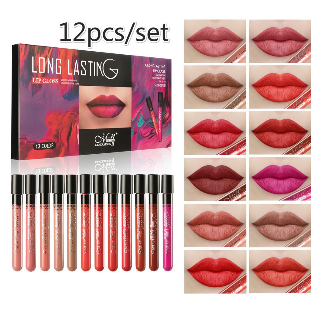 12Colors /set Makeup Matte Lip Gloss Lasting Non-stick Cup Liquid Lipstick Lip Tint