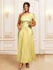 Women Elegant Long Dress Pleated One Shoulder Diagonal Collar A Line Classy Shiny Party Event Robe African Female Wedding Guest