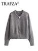 Women Vintage Solid Color Coat Long Sleeve Round Neck Sweater Jacket Spring Female Casual Zipper Sweater Coats