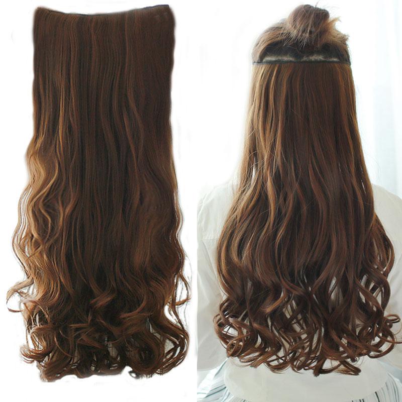 LUPU Synthetic Long Curly Hair Clip In Hair Extension High Temperature Women’s Wavy Hair Piece Black Light/Dark Brown