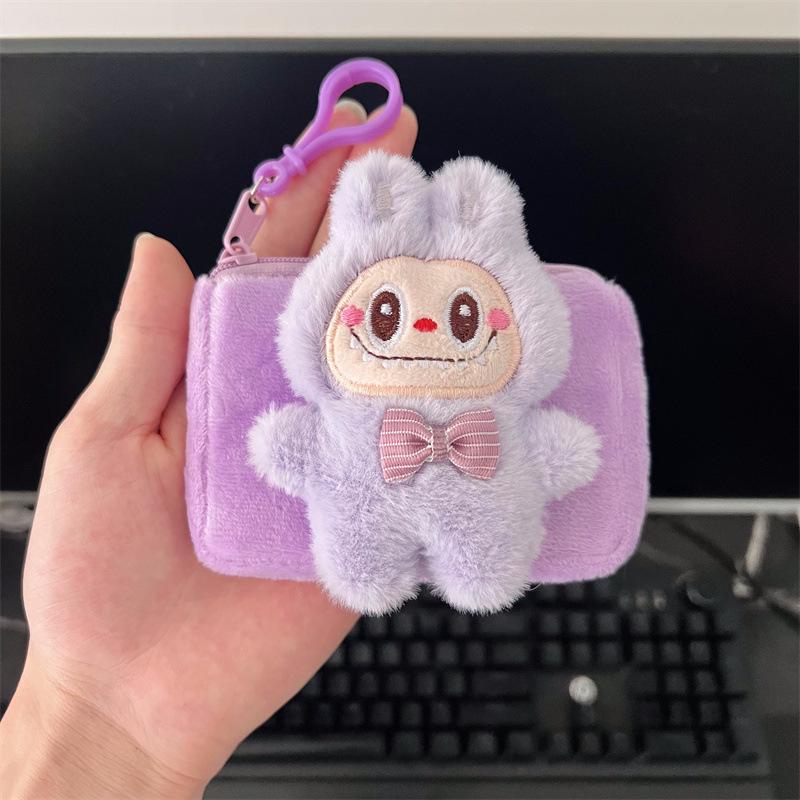 Мультяшный кошелек для монет и держатель для карт Labubu в виде кролика с брелоком - Милый, Портативный, Мини-кошелек для сумок