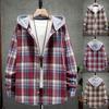 Осенняя новая мужская повседневная модная клетчатая рубашка с длинным рукавом для пар с капюшоном, тенденция