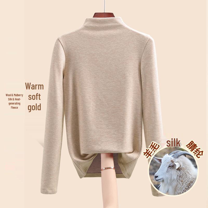 Женский теплый базовый слой из шелка тутового дерева и шерсти с флисовой подкладкой, со средней высотой горловины, коллекция осень/зима 2025