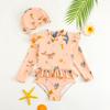 New Summer Children's Swimwear Girls' Bikini Cartoon Print Baby Boys' Swimsuit Long Sleeve Sunscreen Beach Swimming Clothing
