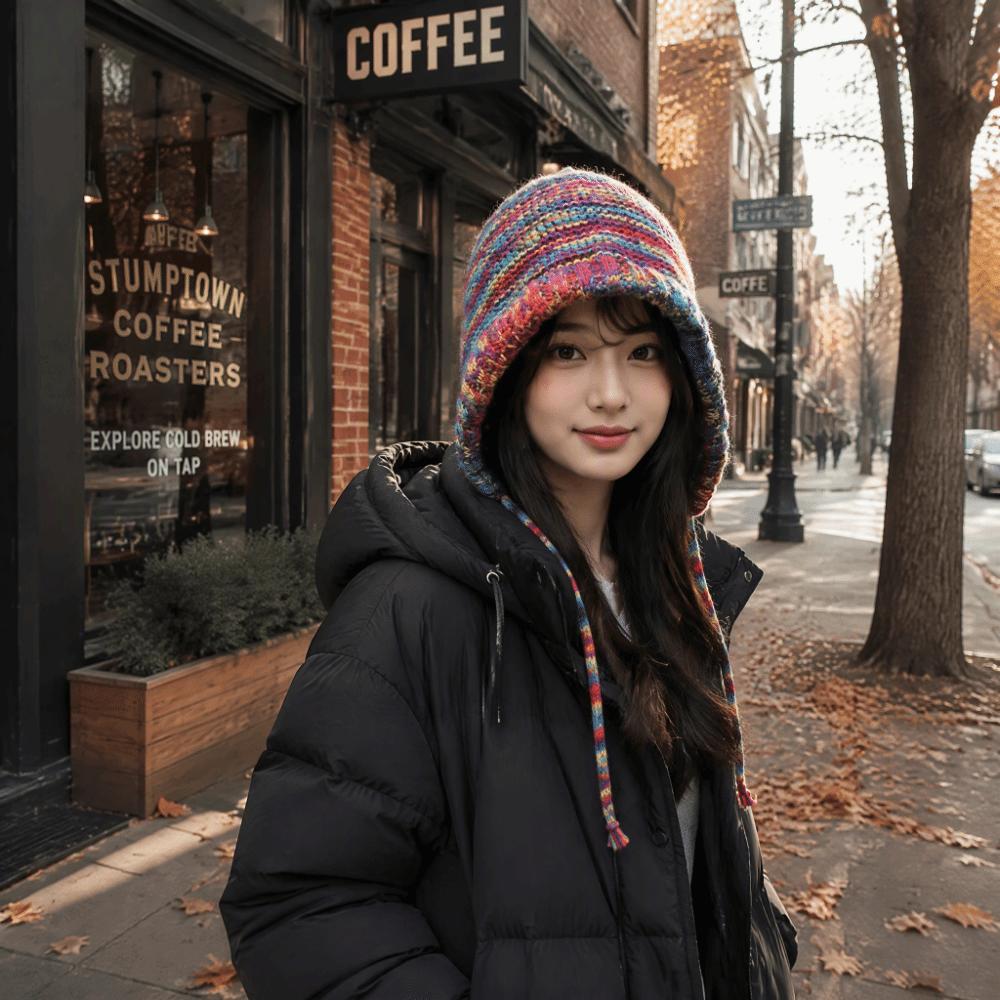 Thick Knit Knitting Beanie Hat Gradient Wool Winter Bucket Hat Thick Stripe Beanie Hat Outdoor