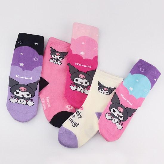 Sanrio Children's Kuromi Medium Socks SAN-04 5-Piece Set, a Popular Character In Korea